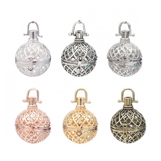 Immagine di Zinc Based Alloy Pendants Mexican Angel Caller Bola Harmony Ball Wish Box Locket Filigree Gold Plated Can Open (Fits 20mm Beads) 38mm x 29mm, 2 PCs