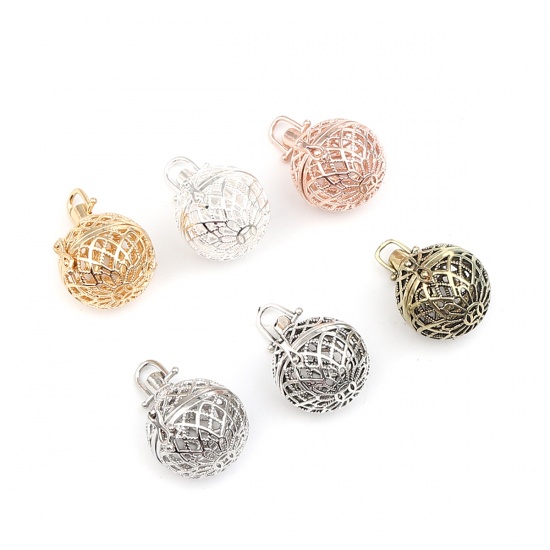 Immagine di Zinc Based Alloy Pendants Mexican Angel Caller Bola Harmony Ball Wish Box Locket Filigree Rose Gold Can Open (Fits 20mm Beads) 38mm x 29mm, 2 PCs
