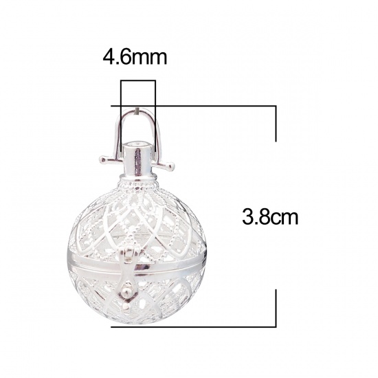 Immagine di Zinc Based Alloy Pendants Mexican Angel Caller Bola Harmony Ball Wish Box Locket Filigree Silver Plated Can Open (Fits 20mm Beads) 38mm x 29mm, 2 PCs
