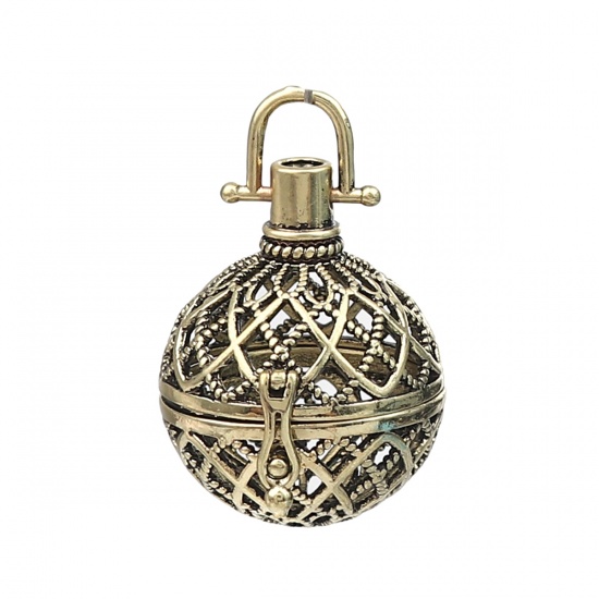 Immagine di Zinc Based Alloy Pendants Mexican Angel Caller Bola Harmony Ball Wish Box Locket Filigree Antique Bronze Can Open (Fits 20mm Beads) 38mm x 29mm, 2 PCs