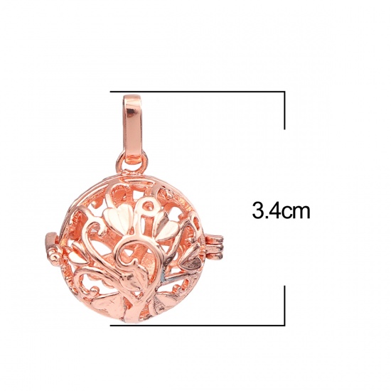 Picture of Zinc Based Alloy Pendants Mexican Angel Caller Bola Harmony Ball Wish Box Locket Tree Rose Gold Can Open (Fits 18mm Beads) 34mm x 26mm, 2 PCs