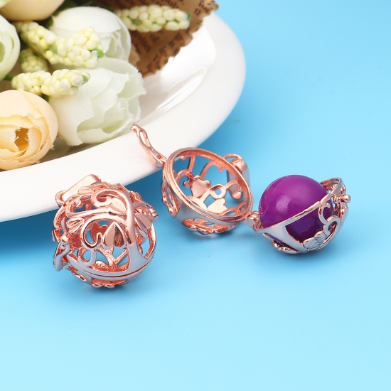 Picture of Zinc Based Alloy Pendants Mexican Angel Caller Bola Harmony Ball Wish Box Locket Tree Rose Gold Can Open (Fits 18mm Beads) 34mm x 26mm, 2 PCs