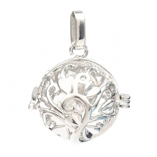 Immagine di Zinc Based Alloy Pendants Mexican Angel Caller Bola Harmony Ball Wish Box Locket Tree Silver Tone Can Open (Fits 18mm Beads) 34mm x 26mm, 2 PCs