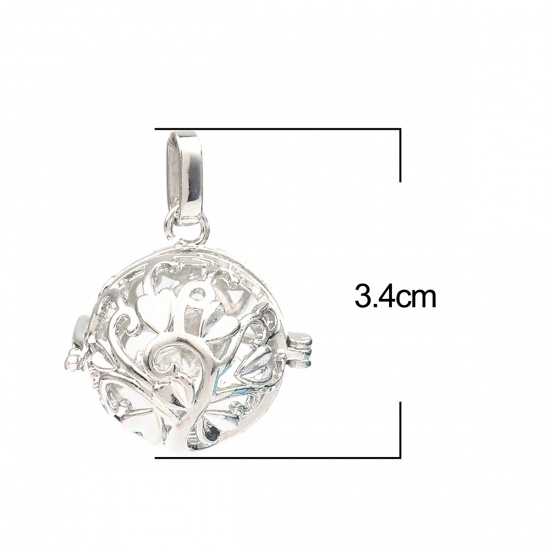 Picture of Zinc Based Alloy Pendants Mexican Angel Caller Bola Harmony Ball Wish Box Locket Tree Silver Tone Can Open (Fits 18mm Beads) 34mm x 26mm, 2 PCs