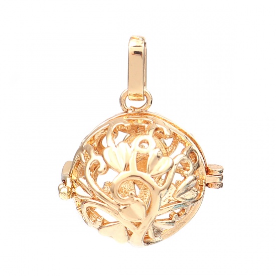 Picture of Zinc Based Alloy Pendants Mexican Angel Caller Bola Harmony Ball Wish Box Locket Tree Gold Plated Can Open (Fits 18mm Beads) 34mm x 26mm, 2 PCs