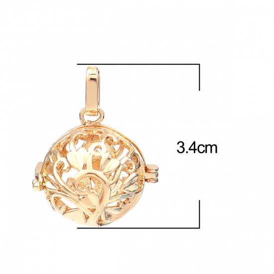 Immagine di Zinc Based Alloy Pendants Mexican Angel Caller Bola Harmony Ball Wish Box Locket Tree Gold Plated Can Open (Fits 18mm Beads) 34mm x 26mm, 2 PCs