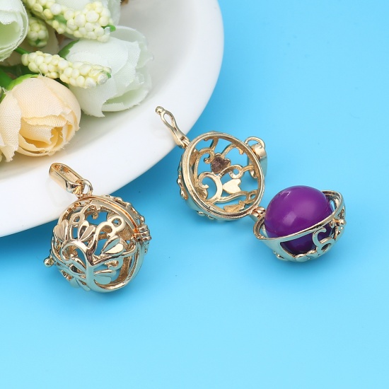 Picture of Zinc Based Alloy Pendants Mexican Angel Caller Bola Harmony Ball Wish Box Locket Tree Gold Plated Can Open (Fits 18mm Beads) 34mm x 26mm, 2 PCs