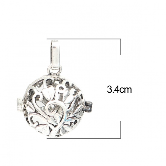 Picture of Zinc Based Alloy Pendants Mexican Angel Caller Bola Harmony Ball Wish Box Locket Tree Antique Silver Color Can Open (Fits 18mm Beads) 34mm x 26mm, 2 PCs