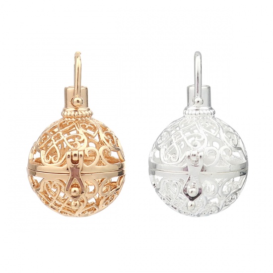 Immagine di Zinc Based Alloy Pendants Mexican Angel Caller Bola Harmony Ball Wish Box Locket Filigree Silver Plated Can Open (Fits 15mm Beads) 33mm x 24mm, 2 PCs
