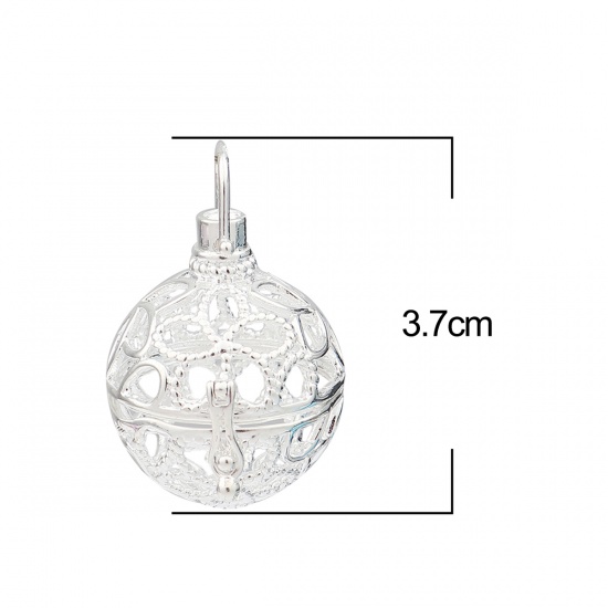 Picture of Zinc Based Alloy Pendants Mexican Angel Caller Bola Harmony Ball Wish Box Locket Flower Silver Plated Can Open (Fits 20mm Beads) 37mm x 29mm, 2 PCs