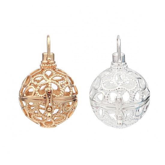 Imagen de Zinc Based Alloy Pendants Mexican Angel Caller Bola Harmony Ball Wish Box Locket Flower Silver Plated Can Open (Fits 20mm Beads) 37mm x 29mm, 2 PCs