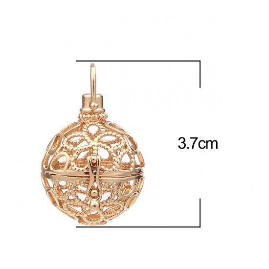 Immagine di Zinc Based Alloy Pendants Mexican Angel Caller Bola Harmony Ball Wish Box Locket Flower Gold Plated Can Open (Fits 20mm Beads) 37mm x 29mm, 2 PCs