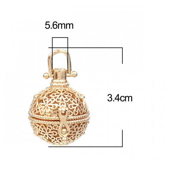 Picture of Zinc Based Alloy Pendants Mexican Angel Caller Bola Harmony Ball Wish Box Locket Flower Gold Plated Can Open (Fits 18mm Beads) 34mm x 26mm, 2 PCs