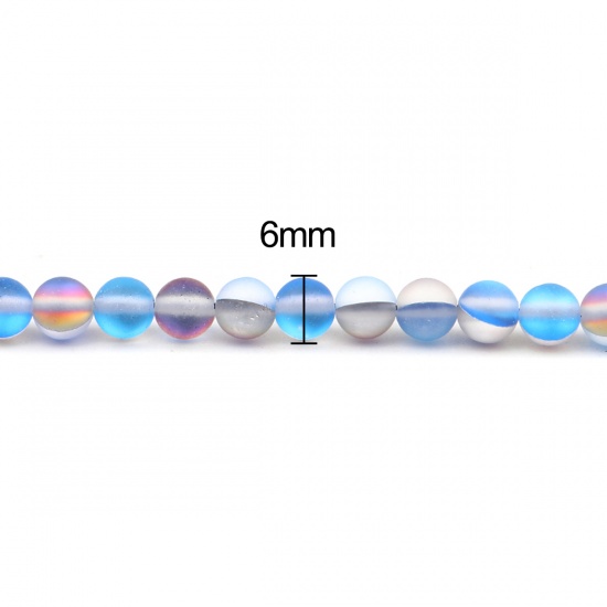 Изображение Glass Imitation Glitter Polaris Beads Round Blue Translucent Frosted About 6mm Dia, Hole: Approx 0.9mm, 38cm(15") long, 1 Strand (Approx 62 PCs/Strand)