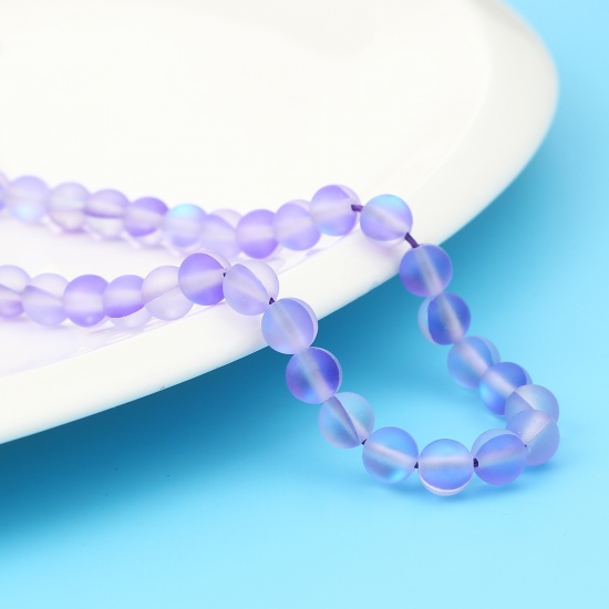 Изображение Glass Imitation Glitter Polaris Beads Round Blue Violet Translucent Frosted About 6mm Dia, Hole: Approx 0.9mm, 38cm(15") long, 1 Strand (Approx 62 PCs/Strand)