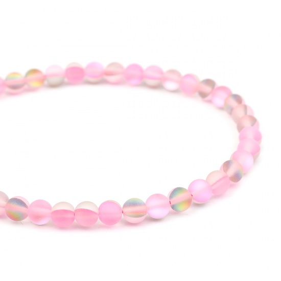 Изображение Glass Imitation Glitter Polaris Beads Round Pink Translucent Frosted About 6mm Dia, Hole: Approx 0.9mm, 38cm(15") long, 1 Strand (Approx 62 PCs/Strand)