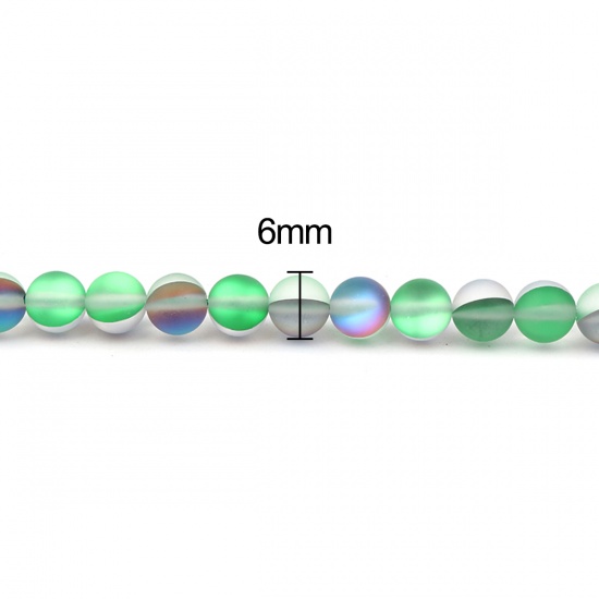 Изображение Glass Imitation Glitter Polaris Beads Round Green Translucent Frosted About 6mm Dia, Hole: Approx 0.9mm, 38cm(15") long, 1 Strand (Approx 62 PCs/Strand)