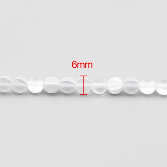 Изображение Glass Imitation Glitter Polaris Beads Round White Translucent Frosted About 6mm Dia, Hole: Approx 0.9mm, 38cm(15") long, 1 Strand (Approx 62 PCs/Strand)