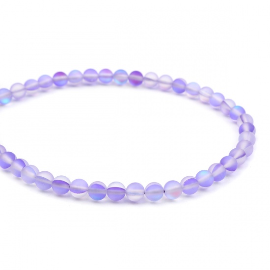 Picture of Glass Imitation Glitter Polaris Beads Round Blue Violet Translucent Frosted About 8mm Dia, Hole: Approx 0.9mm, 37cm(14 5/8") long, 1 Strand (Approx 48 PCs/Strand)