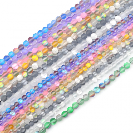 Изображение Glass Imitation Glitter Polaris Beads Round Multicolor Translucent Frosted About 8mm Dia, Hole: Approx 0.9mm, 37cm(14 5/8") long, 1 Strand (Approx 48 PCs/Strand)