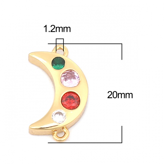 Picture of Brass Galaxy Connectors Half Moon Gold Plated Multicolor Rhinestone 20mm x 11mm, 1 Piece