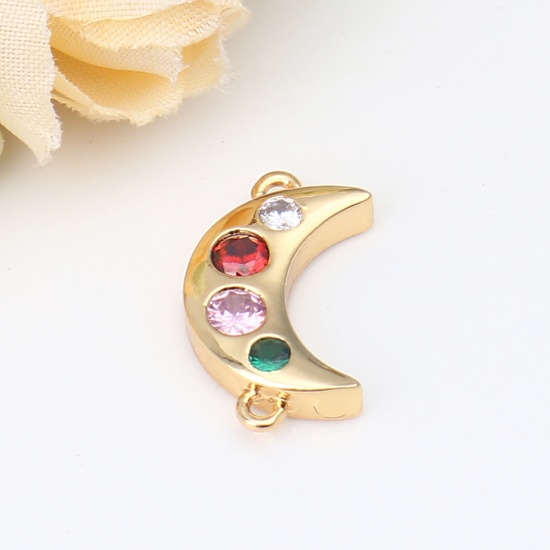 Picture of Brass Galaxy Connectors Half Moon Gold Plated Multicolor Rhinestone 20mm x 11mm, 1 Piece