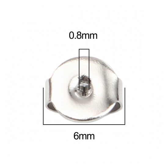 Picture of 304 Stainless Steel Ear Nuts Post Stopper Earring Findings Round Silver Tone 6mm x 5mm, 50 PCs