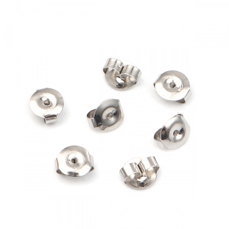 Image de Embout de Boucles d'Oreilles en 304 Acier Inoxydable Rond Argent Mat 7mm x 6mm, 50 Pcs
