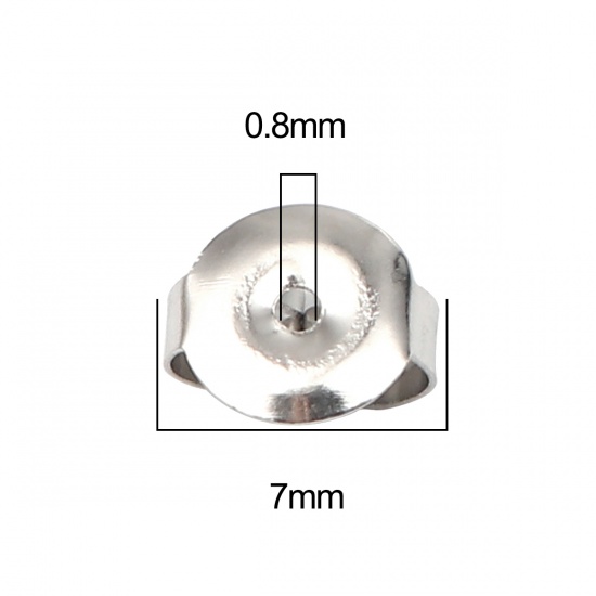 Picture of 304 Stainless Steel Ear Nuts Post Stopper Earring Findings Round Silver Tone 7mm x 6mm, 50 PCs