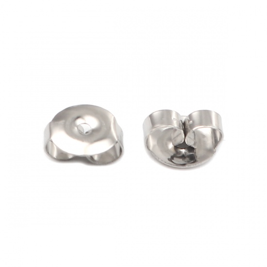 Picture of 304 Stainless Steel Ear Nuts Post Stopper Earring Findings Round Silver Tone 7mm x 6mm, 50 PCs