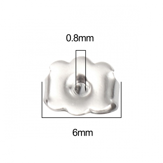 Picture of 304 Stainless Steel Ear Nuts Post Stopper Earring Findings Rectangle Silver Tone 6mm x 5mm, 50 PCs