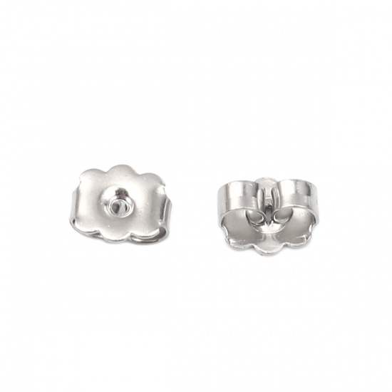 Picture of 304 Stainless Steel Ear Nuts Post Stopper Earring Findings Rectangle Silver Tone 6mm x 5mm, 50 PCs