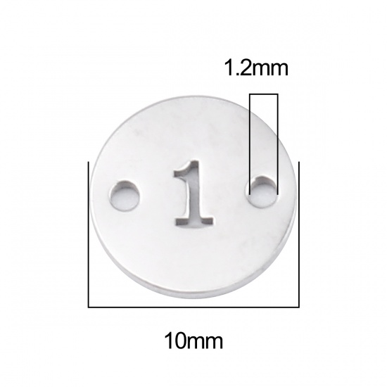 Immagine di Stainless Steel Connectors Round Silver Tone Number Message " 1 " 10mm Dia., 1 Piece