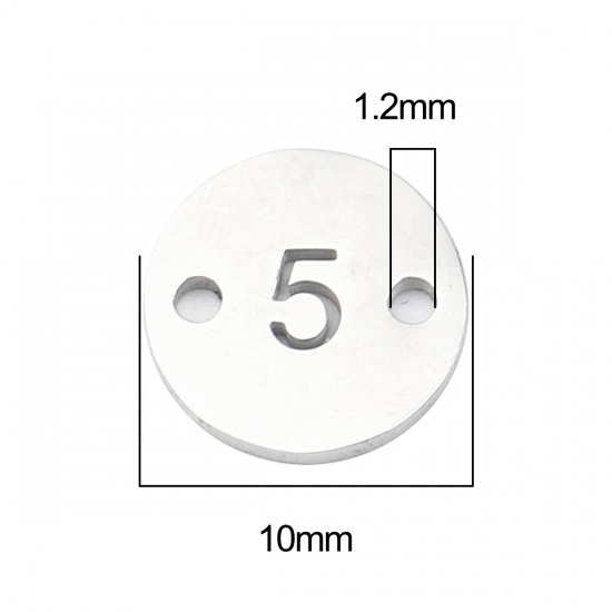 Picture of Stainless Steel Connectors Round Silver Tone Number Message " 5 " 10mm Dia., 1 Piece