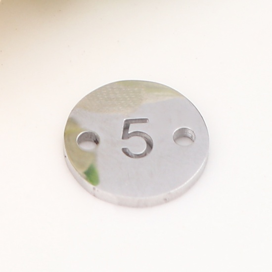 Picture of Stainless Steel Connectors Round Silver Tone Number Message " 5 " 10mm Dia., 1 Piece