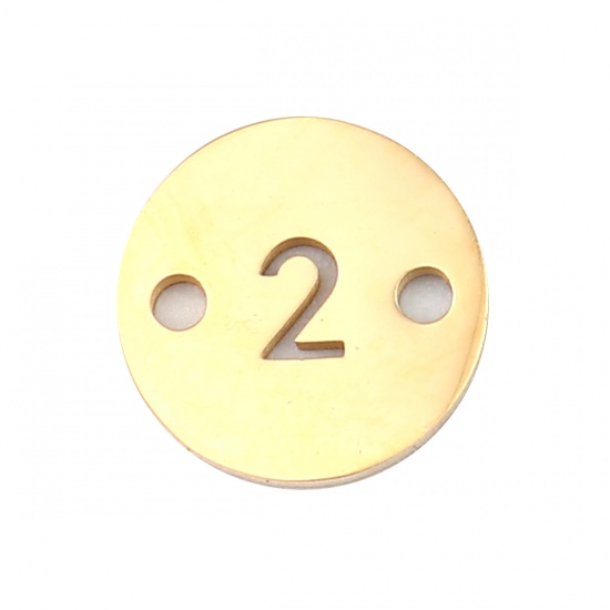 Picture of Stainless Steel Connectors Round Gold Plated Number Message " 2 " 10mm Dia., 2 PCs