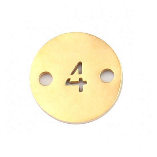 Picture of Stainless Steel Connectors Round Gold Plated Number Message " 4 " 10mm Dia., 2 PCs