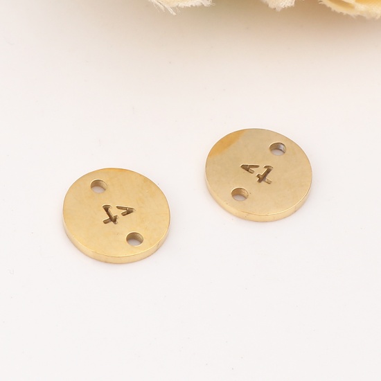 Picture of Stainless Steel Connectors Round Gold Plated Number Message " 4 " 10mm Dia., 2 PCs