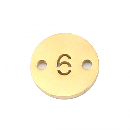 Изображение Stainless Steel Connectors Round Gold Plated Number Message " 6 " 10mm Dia., 2 PCs