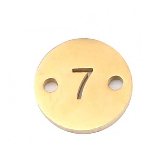 Изображение Stainless Steel Connectors Round Gold Plated Number Message " 7 " 10mm Dia., 2 PCs