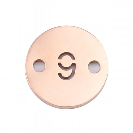 ステンレス鋼 コネクター 円形 ローズゴールド 数字 文字 " 9 " 10mm 直径、 2 個