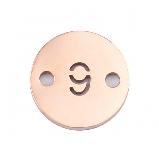 Picture of Stainless Steel Connectors Round Rose Gold Number Message " 9 " 10mm Dia., 2 PCs