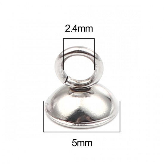 Picture of Stainless Steel Cord End Caps Round Silver Tone (Fits 3mm Cord) 5mm x 4mm, 20 PCs