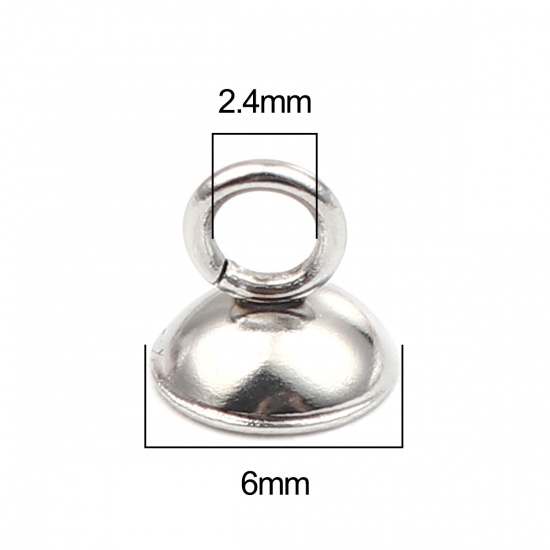 Picture of Stainless Steel Cord End Caps Round Silver Tone (Fits 5mm Cord) 6mm x 6mm, 20 PCs