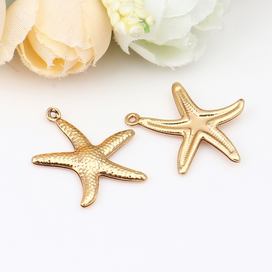 Picture of 304 Stainless Steel Ocean Jewelry Charms Gold Plated Star Fish 22mm x 20mm, 10 PCs