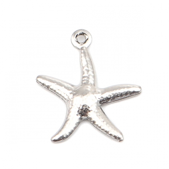 Picture of 304 Stainless Steel Ocean Jewelry Charms Silver Tone Star Fish 18mm x 15mm, 10 PCs