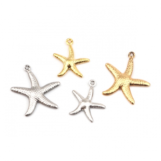 Picture of 304 Stainless Steel Ocean Jewelry Charms Silver Tone Star Fish 18mm x 15mm, 10 PCs