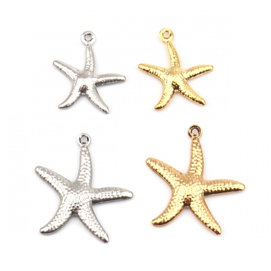Picture of 304 Stainless Steel Ocean Jewelry Charms Gold Plated Star Fish 18mm x 15mm, 10 PCs
