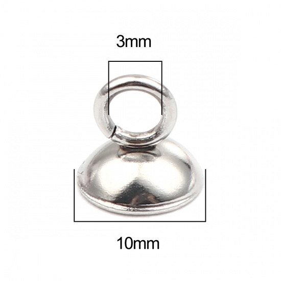 Immagine di Stainless Steel Cord End Caps Round Silver Tone (Fits 10mm Cord) 10mm x 7mm, 10 PCs