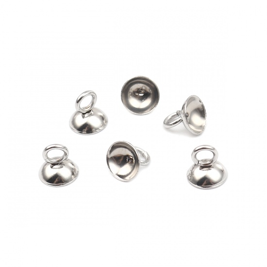 Immagine di Stainless Steel Cord End Caps Round Silver Tone (Fits 10mm Cord) 10mm x 7mm, 10 PCs